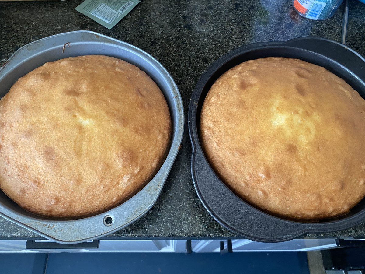 larynx_lynx's tweet photo. This cake was already in the oven when the party for which it was baking was called off last minute. Yesterday I brought it to our Mother’s Day dinner, where it remained unassembled/frosted due to prior cake already made. I hate waste and I love cake. Therefore… #AlwaysCake https://t.co/Jr8RijZT06