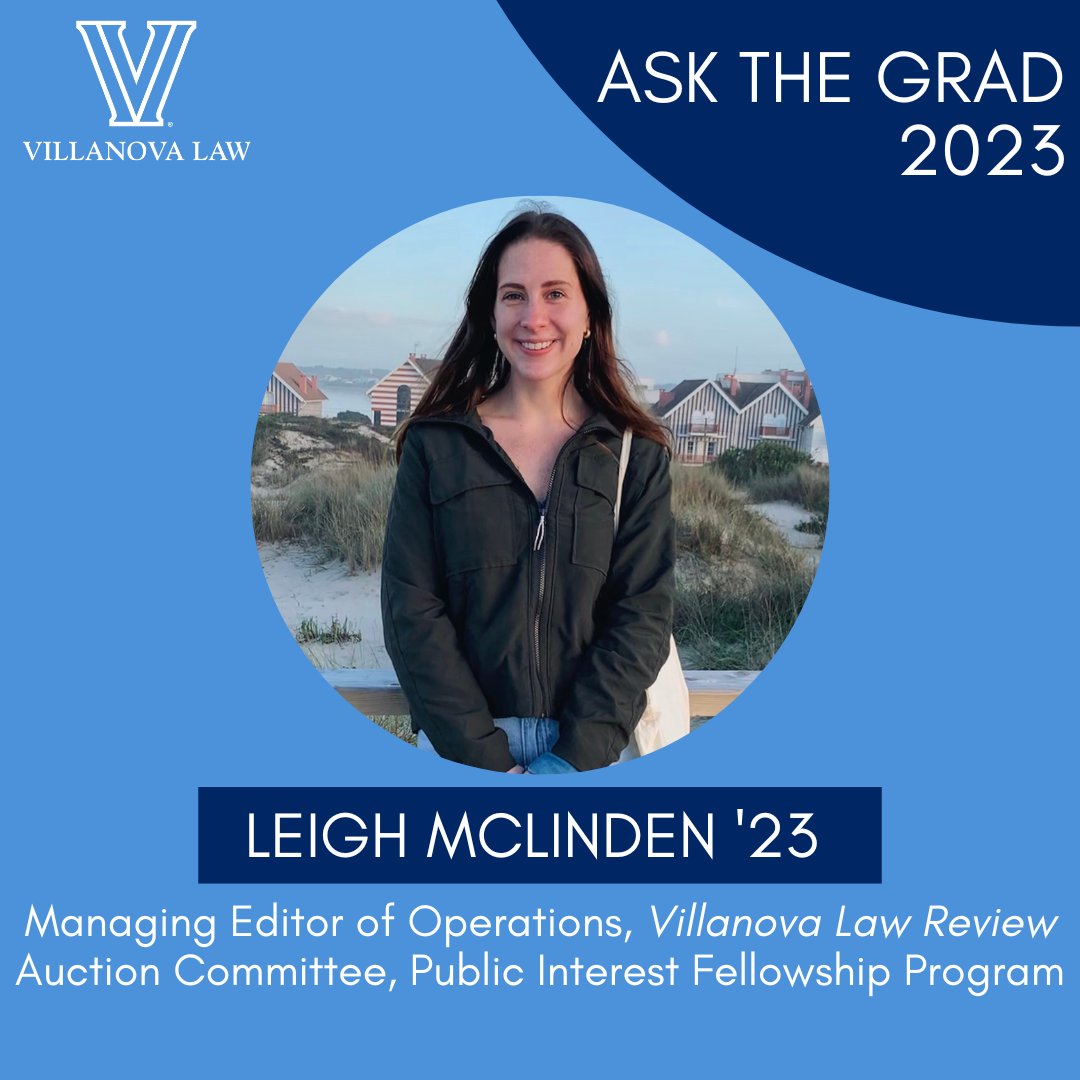 Villanova_Law's tweet photo. "Each professor I had at Villanova Law was exceptional – they truly care about their students' success & are always willing to go above & beyond to help them succeed in the classroom & their future careers." – Leigh McLinden ’23 #AsktheGrad #NovaGrad2023 https://t.co/OkVMTsfl3s https://t.co/c4TURaqlEq