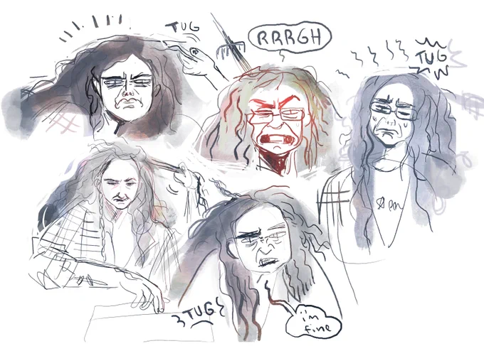 expression studies of my gf getting her hair detangled and cut for the first time in 10 years ✂️✂️