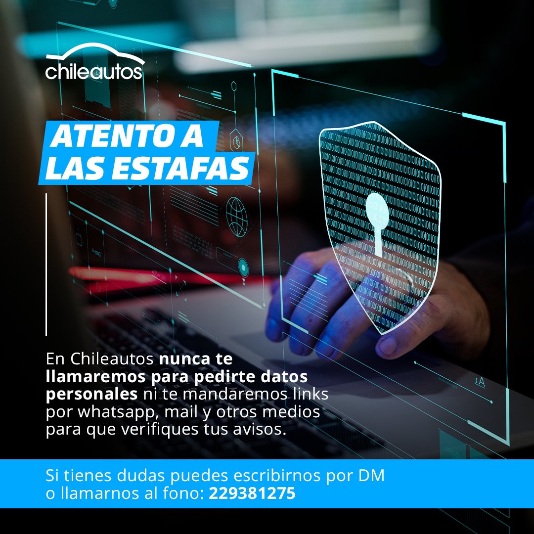 chileautos's tweet photo. 🚨¡Comunidad de Chileautos!🚨
Porfavor estar atento a esta información y no caer en engaños. Nosotros nunca te llamaremos para verificar datos ni codigos.
¡La seguridad la hacemos entre todos!✅
#seguridad #chileautos #estafa https://t.co/lZw1od5BAI