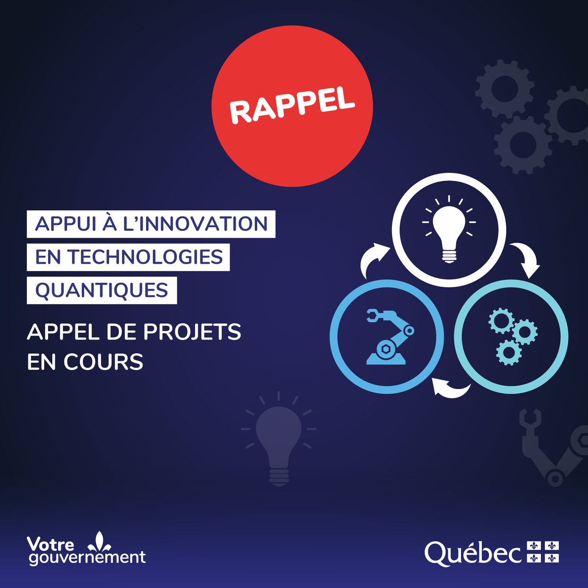 economie_quebec's tweet photo. #Appeldeprojets pour les entreprises québécoises de toutes tailles, en priorité les PME et les startups, souhaitant réaliser un projet d’#innovation pour le développement et la #commercialisation de #technologies #quantiques. Date limite : 30 mai 2023
👉 https://t.co/DxisnWe7gp https://t.co/XKGEPn5Gn5