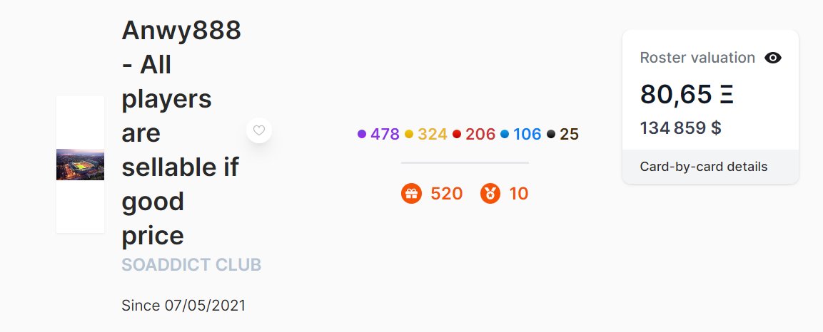 anwy888sorare's tweet image. #Thread 

Mes deux ans sur @sorare . 

Ayant investi au total 22,5eth avec un retrait de 3eth, mon évaluation de galerie est actuellement d'environ 80eth.

Bilan global : 10 victoires, 17 2nd place et 17 3eme place dont 5 victoires en 2nd Division Unique !

1/8

#trusttheprocess