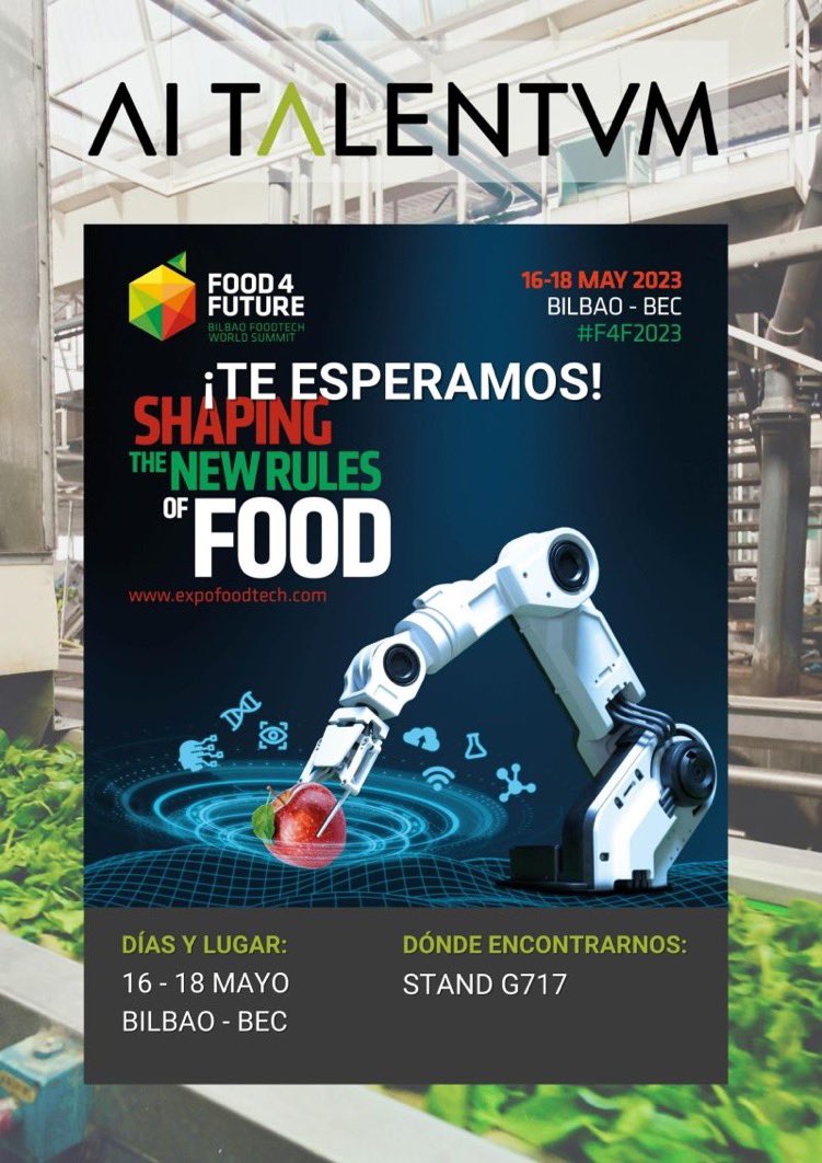 🚨Mañana da comienzo el congreso líder de la tecnología alimentaria 💡🏭🍏 FOOD 4 FUTURE - @expofoodtech  en Bilbao👏🏼. 

Y estamos encantados de anunciar que estaremos junto a nuestros socios del consorcio @TITANprojectEU 🤩presentes en el evento 📍#Food4future - #F4F2023 🙋🏽‍♀️