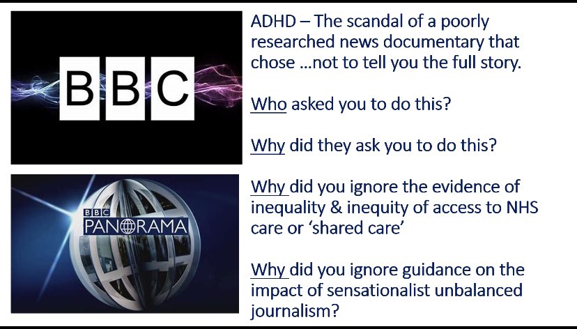 Why @BBCPanorama did you choose to tell only half the story? Why did you ignore the historic, systemic inequity & inequality of access to NHS for 1 in 20 tax paying UK citizens living with ADHD? Is it any wonder desperate people were exploited? adhdfoundation.org.uk/wp-content/upl… @DHSCgovuk