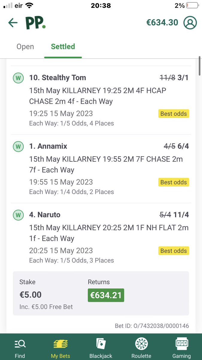 MrRootlessGroup's tweet image. THANKS TO WILLIE MULLINS 🤣 FREE €5 6 FOLD WON ME €643 NOT BAD FOR A FREE BET 

THIS MAN IS A GENIUS @WillieMullinsNH 
#Killarneyraces 
#Irishhorseracing