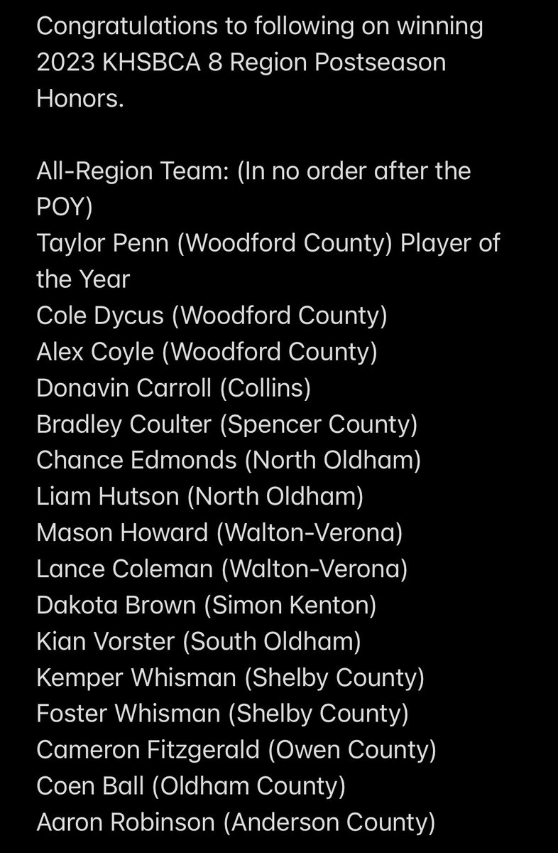 Congrats to Mason Howard and Lance Coleman on earning this year's KHSBCA 8th Region Postseason Honors All Region Team!

Very well earned recognition from the current 8th Region coaches.