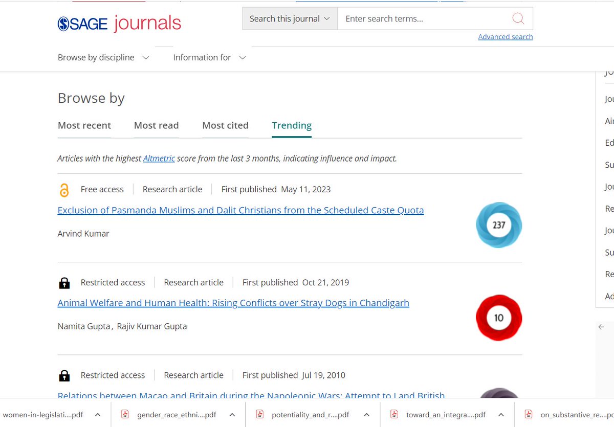Within 4 days of publication, my article has become third most read article of JOURNAL OF SOUTH ASIA RESEARCH. It is also trending on its website. 

Thank you readers. Those of you who have missed can find the article here. It is openacess & free. 
journals.sagepub.com/doi/10.1177/02…
