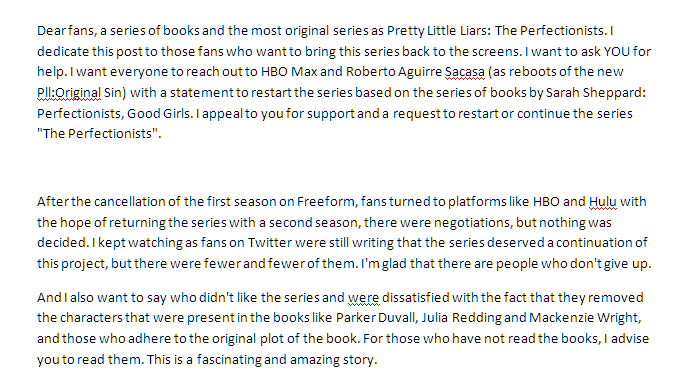 DarkSade6's tweet image. Dear fans, a series of books and the most original series as Pretty Little Liars: The Perfectionists. I dedicate this post to those fans who want to bring this series back to the screens. I want to ask YOU for help. #SavePLLThePerfectionists #ThePerfectionists #HBOMax @hbomax
