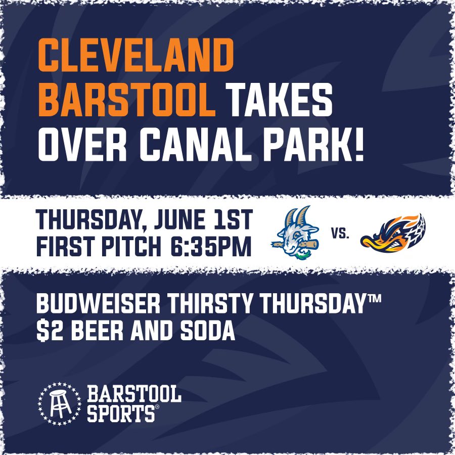 BS_Cleveland's tweet photo. PUMPED to announce Barstool Cleveland night @AkronRubberDuck on June 1st.

$2 beers, @WillBurge @IamBrianKenny throwing out the first pitch &amp; hosting.

$15 tix w a portion of proceeds going to Rising Star Academy which helps kids w motor disabilities

https://t.co/eFgCUCkU3o https://t.co/MLEwah5xT5