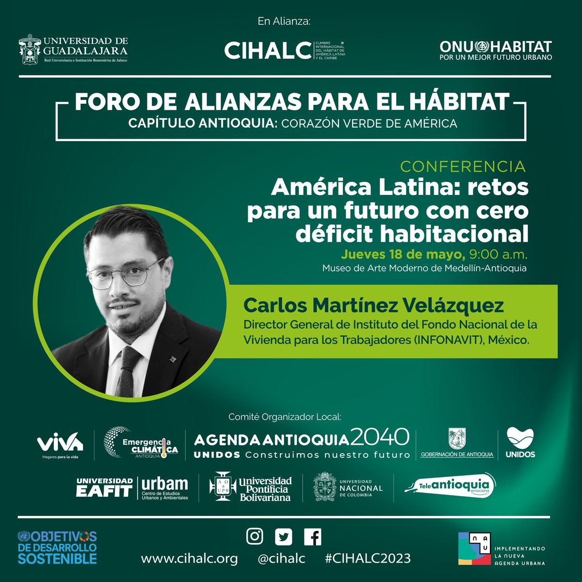 Programa tu agenda este 18 y 19 de mayo y asiste al Foro de Alianzas para el Hábitat, un espacio en el que junto a expertos hablaremos sobre los retos y oportunidades de Antioquia en temas como el hábitat, la vivienda y las agendas urbanas

¿Nos acompañas? acortar.link/2TyOY2