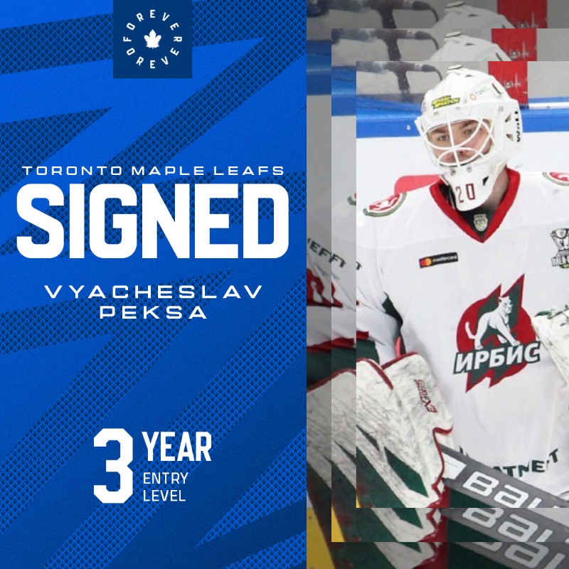 MapleLeafs's tweet photo. 🖊 We’ve signed goaltender Vyacheslav Peksa to a three-year, entry-level contract
