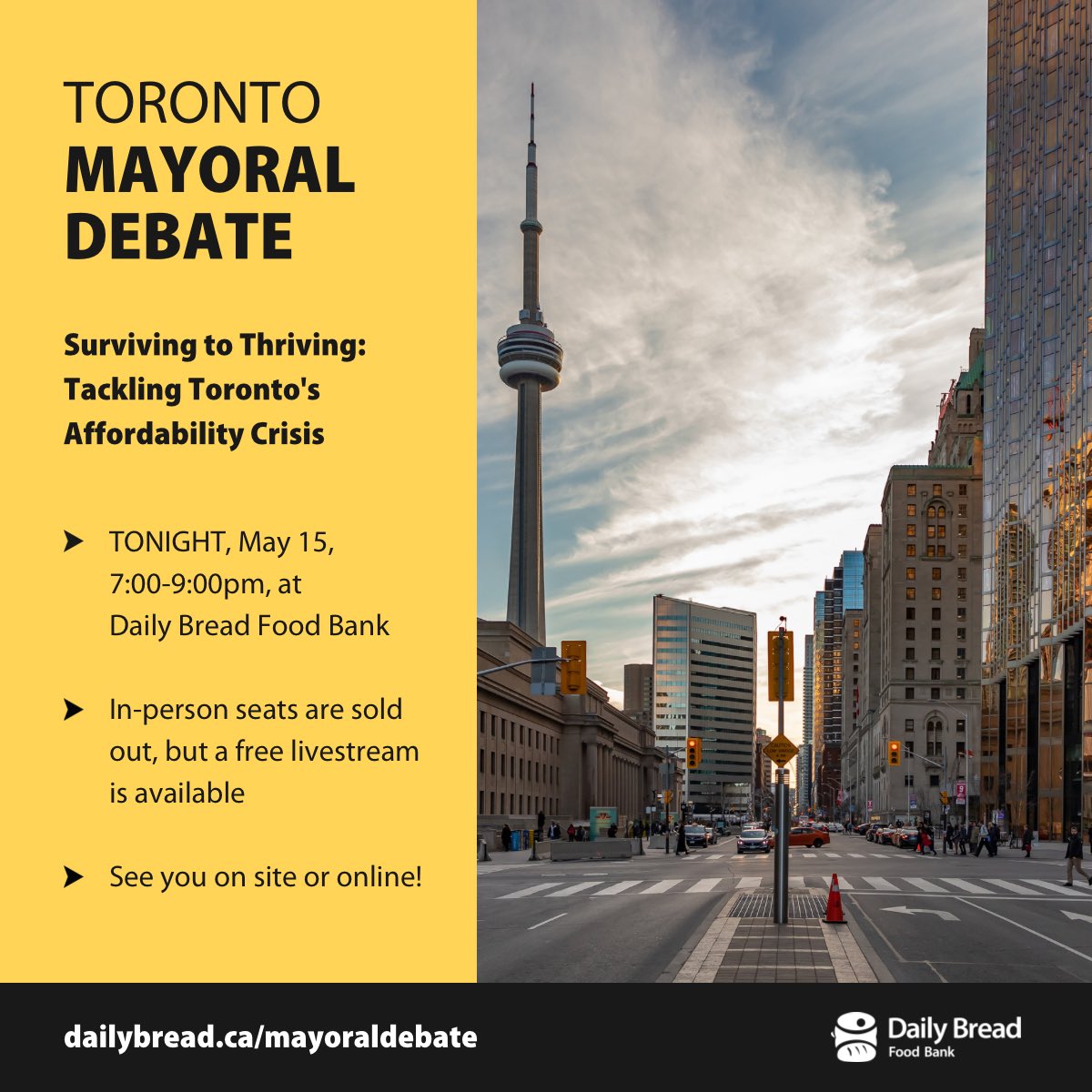 planningtoronto's tweet photo. Debate tonight hosted by @DailyBreadTO! Tune in to the free live stream: https://t.co/oVmqWRa1Bv #TorontoElection #TOPoli #DebateTO #TorontoMayoralDebate #ElectionTO https://t.co/wRMWKKU4PC