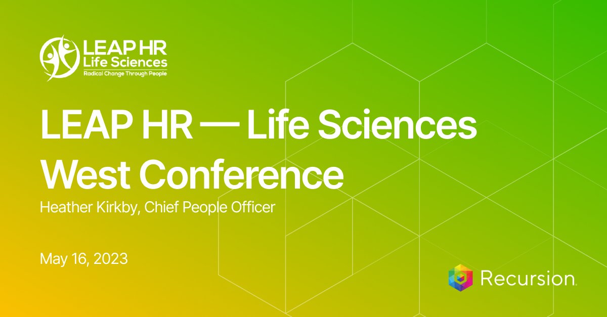 RecursionPharma's tweet image. #Recursionaut &amp;amp; #ChiefPeopleOfficer @HeatherKirkby will be speaking at the @HR_LEAP #LifeSciences West Conference tomorrow, 5/16.

Register to hear her thoughts on how we approach people, culture &amp;amp; #equity at Recursion: bit.ly/3mS8nSO 

#biotech #techbio #leapHR #culture