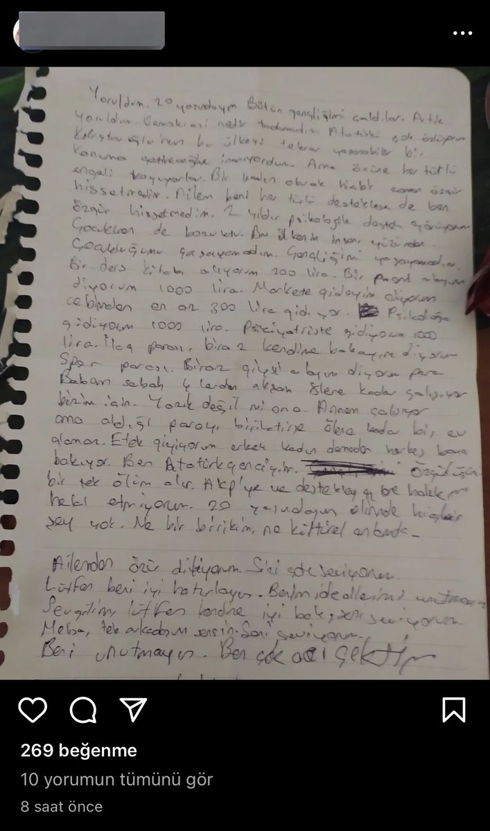 burası twitter kurgu tweet de çok prim kasmak isteyen de çok o yüzden kızın adı soyadından okuluna her şeyi öğrendim. arkadaşlarıyla konuştum. mektubu kendi instagram hesabından duyurmuş. size de üzücü de olsa gerçek olduğunu göstermek için bi kanıt paylaşmak istedim