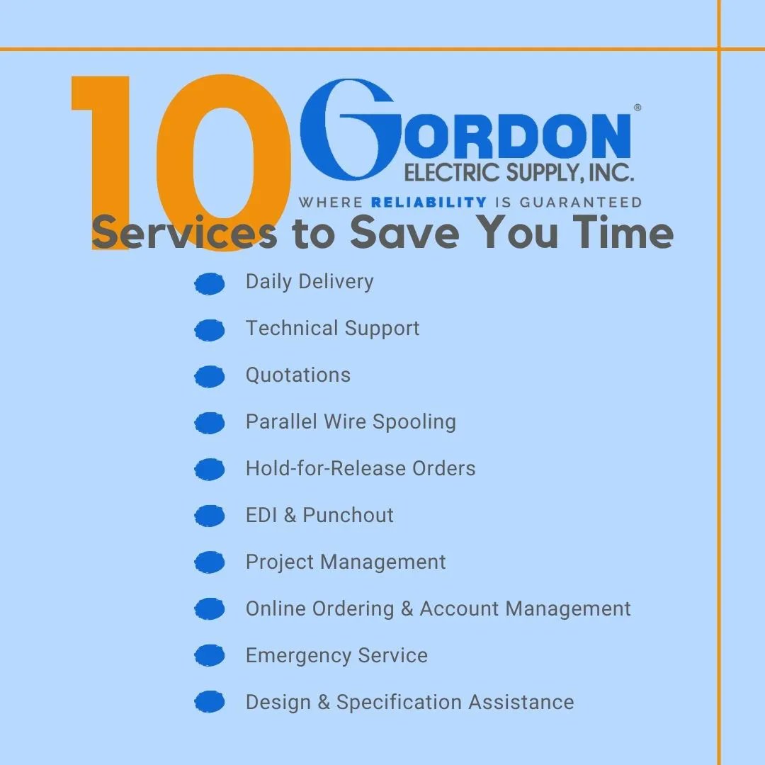 GordonElectric's tweet image. Did you know that Gordon offers these 10 great services? Head to our website buff.ly/3OflSXV  to get help with your #electricalprojects #electricalsupply #heretohelp