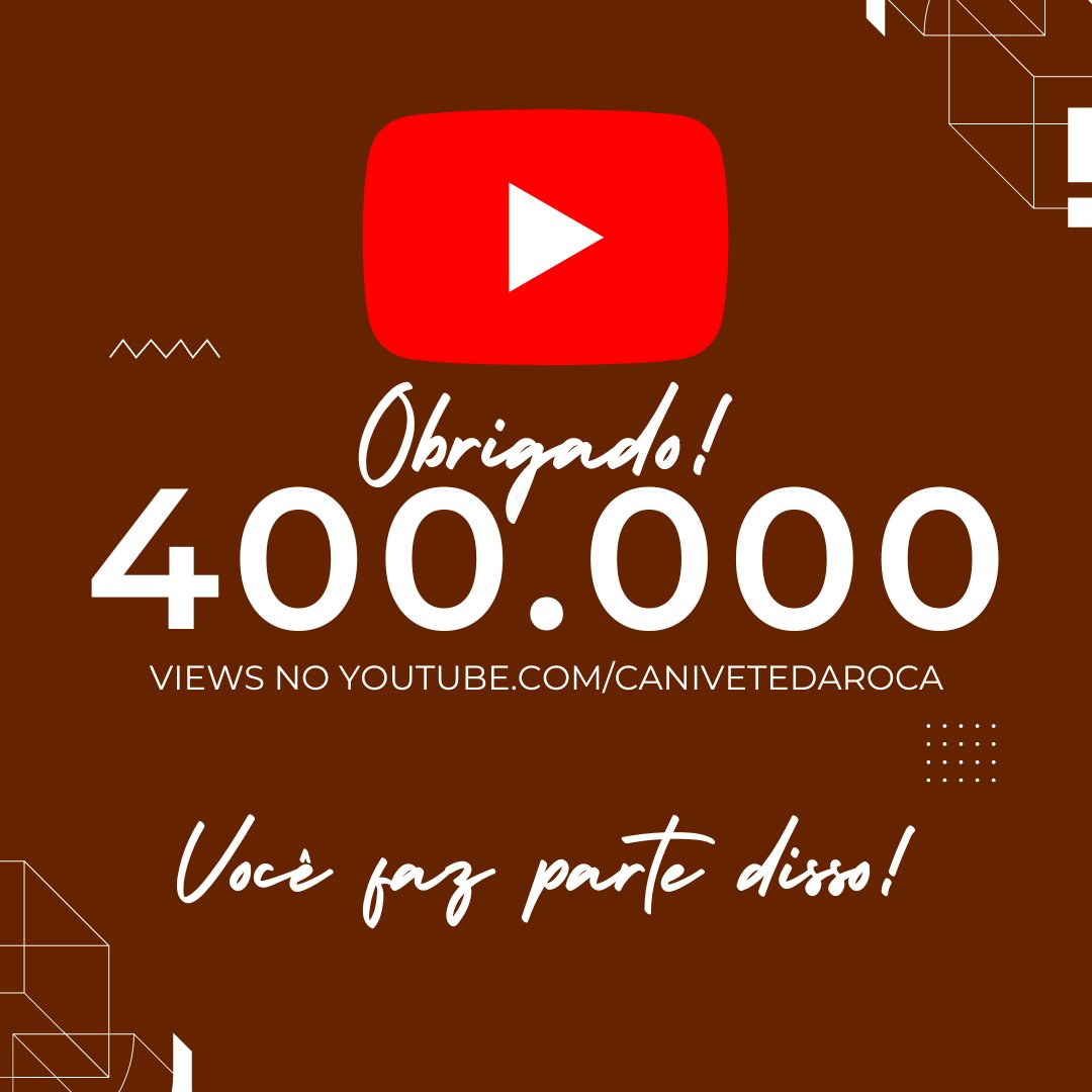 canivetedaroca's tweet photo. 🎉🎥 Atingimos 400 mil visualizações no nosso canal do YouTube! 

Muito obrigado a todos os nossos seguidores e parceiros por fazerem parte dessa conquista. 
Continuem acompanhando nossos vídeos e descubram o melhor do universo country e camping Canivete da Roça! 🙌🔪   

#400K https://t.co/SCsW1hGaTm