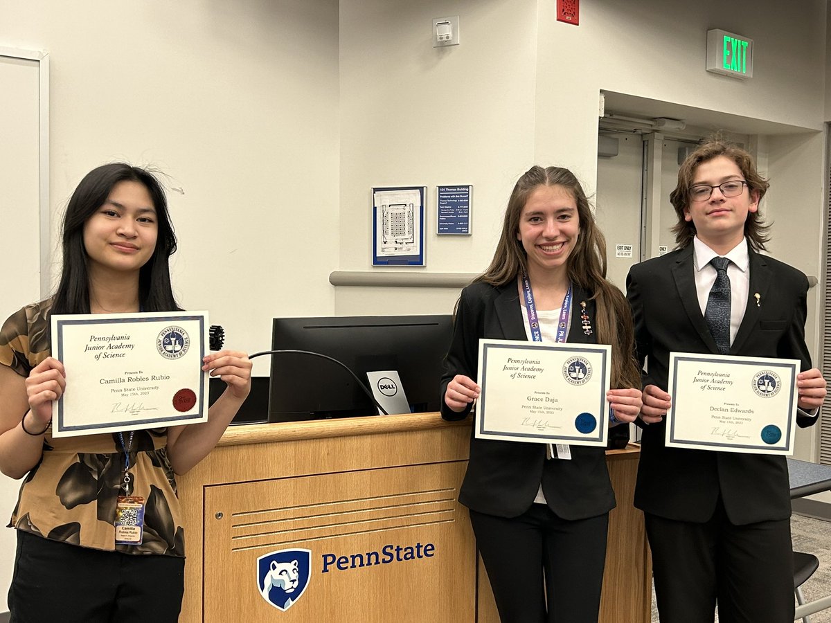 DrKeshodkarS's tweet image. Congratulations 🥳🎉🎊Camilla Robles-Rubio, Grace Daja &amp;amp; Declan Edwards for their accomplishments at the @PJASorg 88th State competition @penn_state #PJASstates @LibertyHigh @tarabroc @MrLittleScience @MissRichardsLHS @BethlehemAreaSD