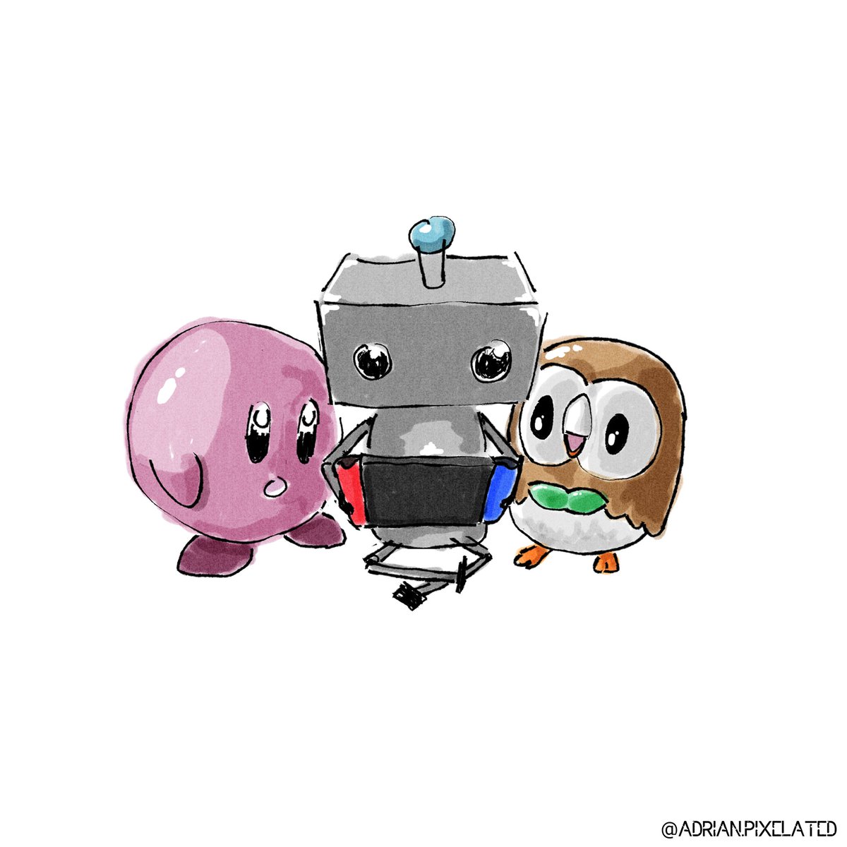 AdrianPixelated's tweet photo. I sold Smash Bros and Legends Arceus on marketplace today and as I was packing it I thought it'd be cool to throw in a little themed illustration.

Enjoy the games Martin!
•
•
•
#mecha #clipstudiopaint #watercolor
#digitalpainting #nintendo #nintendofanart #pokemonart #kirby https://t.co/CdgL6i8UqD