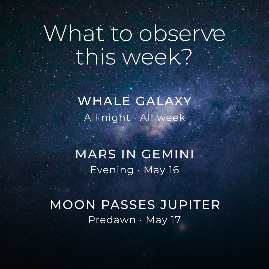 Unistellar's tweet photo. Keep your eyes on the skies! This week's skygazing highlights include dazzling galaxies, awe-inspiring alignments and the chance to witness Jupiter’s occultation. Read on to find out more! https://t.co/miB5dfA3Vr