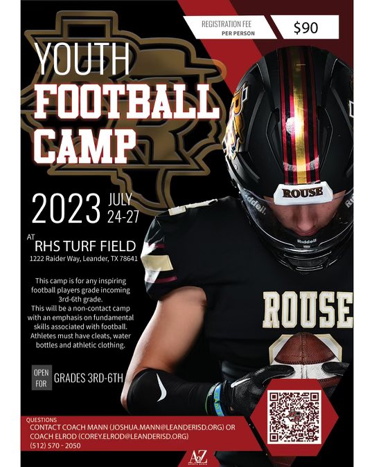 CoachMann92's tweet photo. Got an youth football player looking to develop their skills!! Don’t miss out on these two camps!!! @RouseRaidersFB @coach_pleasant @ElrodCoach @BHCBears @PHEHuskies @MJAkinElem @TDSB_ParksideES @TarvinES @StilesAthletics @AthleticsWiley #1RoUSe #beyourbrotherskeeper https://t.co/QY33mqUEQE
