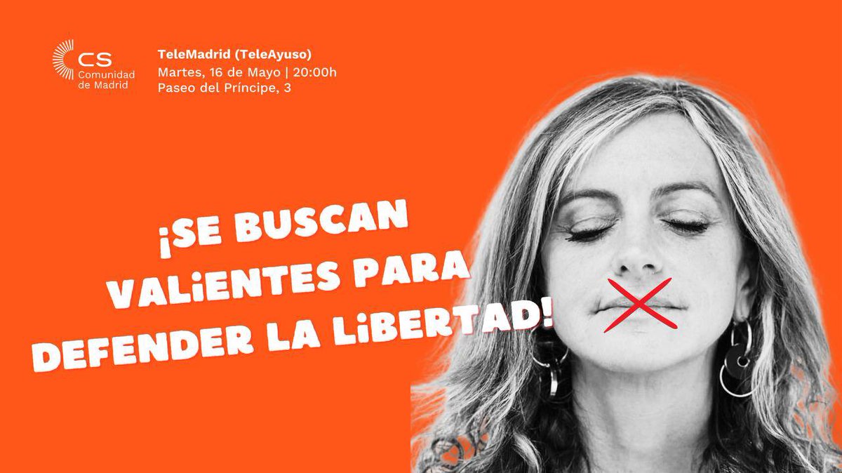 ¡Mañana os espero a todos a partir de las 20:00 en TeleMadrid! 🙌🏻

Se buscan valientes que quieran acabar  con la censura del debate público político. 

#SeNecesitanValientes