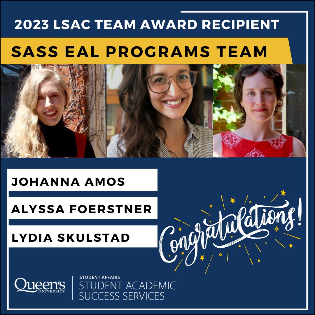 Congratulations to SASS' English As Additional Language Programs Team (Left to right: Johanna Amos, Alyssa Foerstner &amp; Lydia Skulstad) for winning the 2023 Team Award from the Learning Specialists Association of Canada!