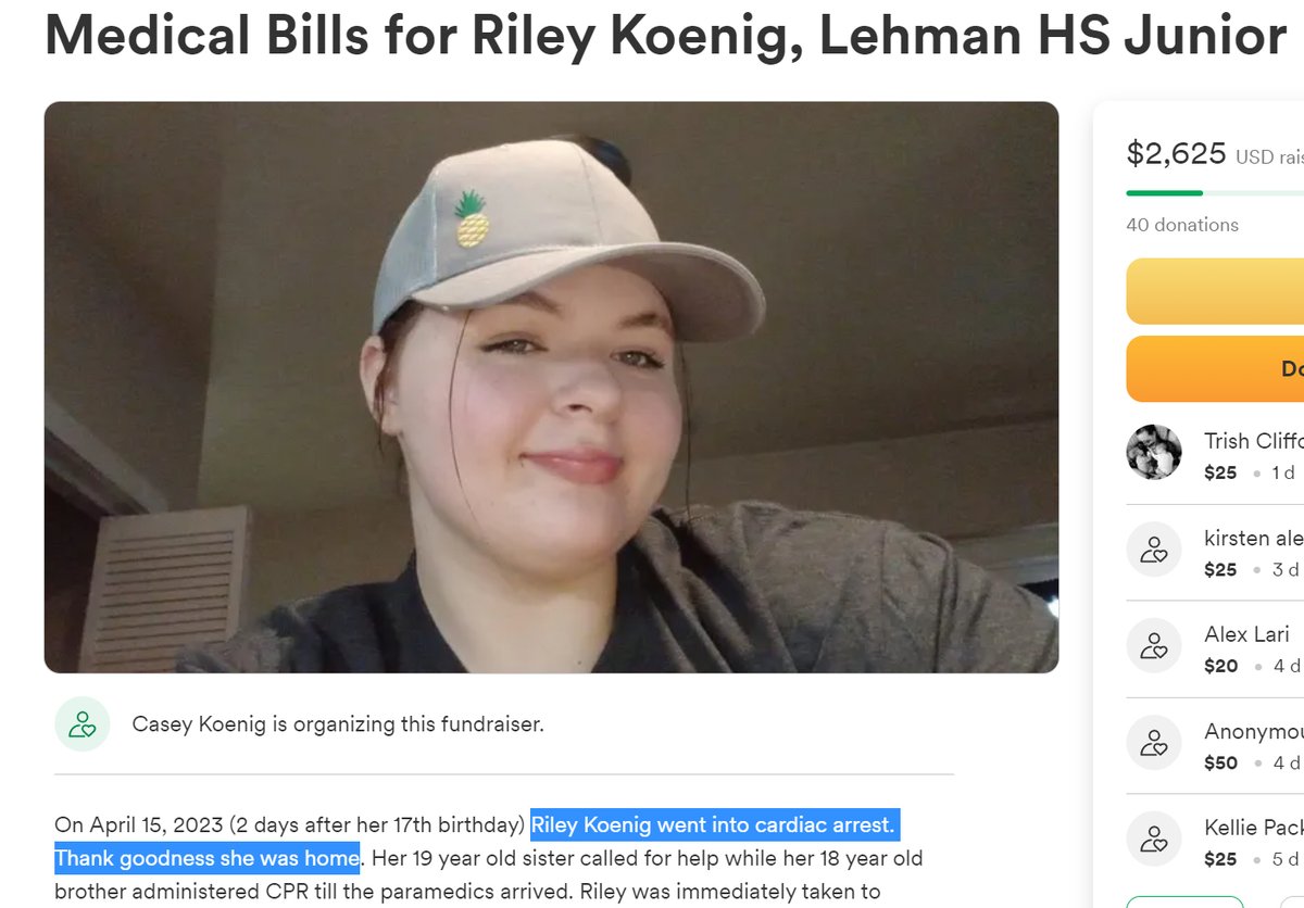 Kyle, TX - 17 year old Riley Koenig, Junior at Lehman High School had a cardiac arrest at home, 2 days after her 17th birthday

She'll need an implantable defibrillator & may need a heart transplant.

Need to know her last COVID-19 mRNA vaccine dose

#DiedSuddenly #cdnpoli #ableg
