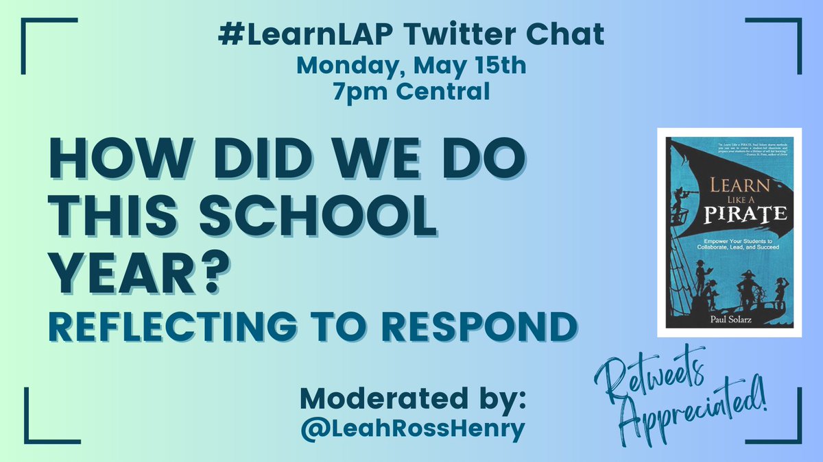 Please join @LeahRossHenry
IN 30 MINUTES (7pm Central) for #LearnLAP!

#nt2t #NTchat #OrEdChat #learning #teaching #scitlap #scsed #sschat #ssedchat #sstlap #sunchat #t2t #EDthink #wyoedchat #engsschat #kyadmin #TechLAP #GiftedEDU #educators #gtchat #txed #nt2v #elemchat #mnlead