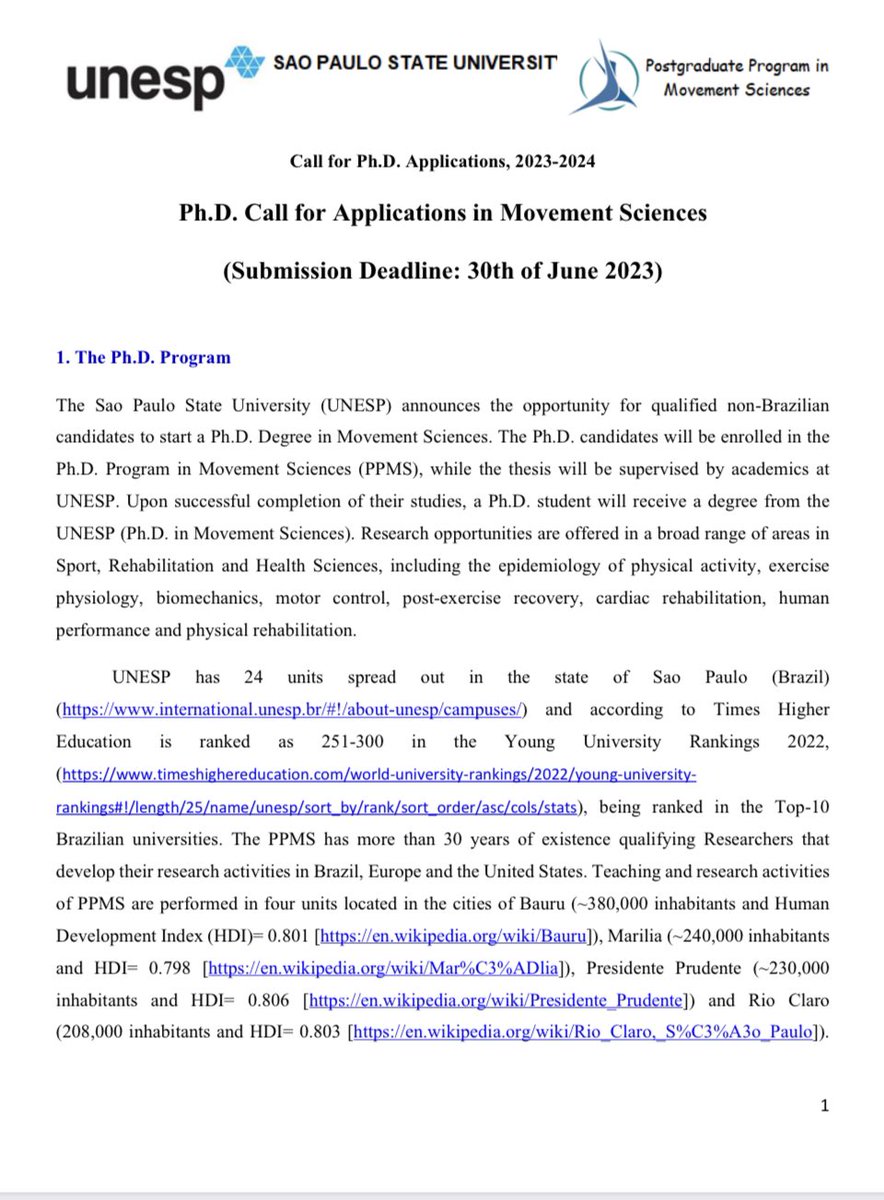 Call for Ph.D application. If you have interest or a friend have intention in study in Brazil, please, share this call with your friends.