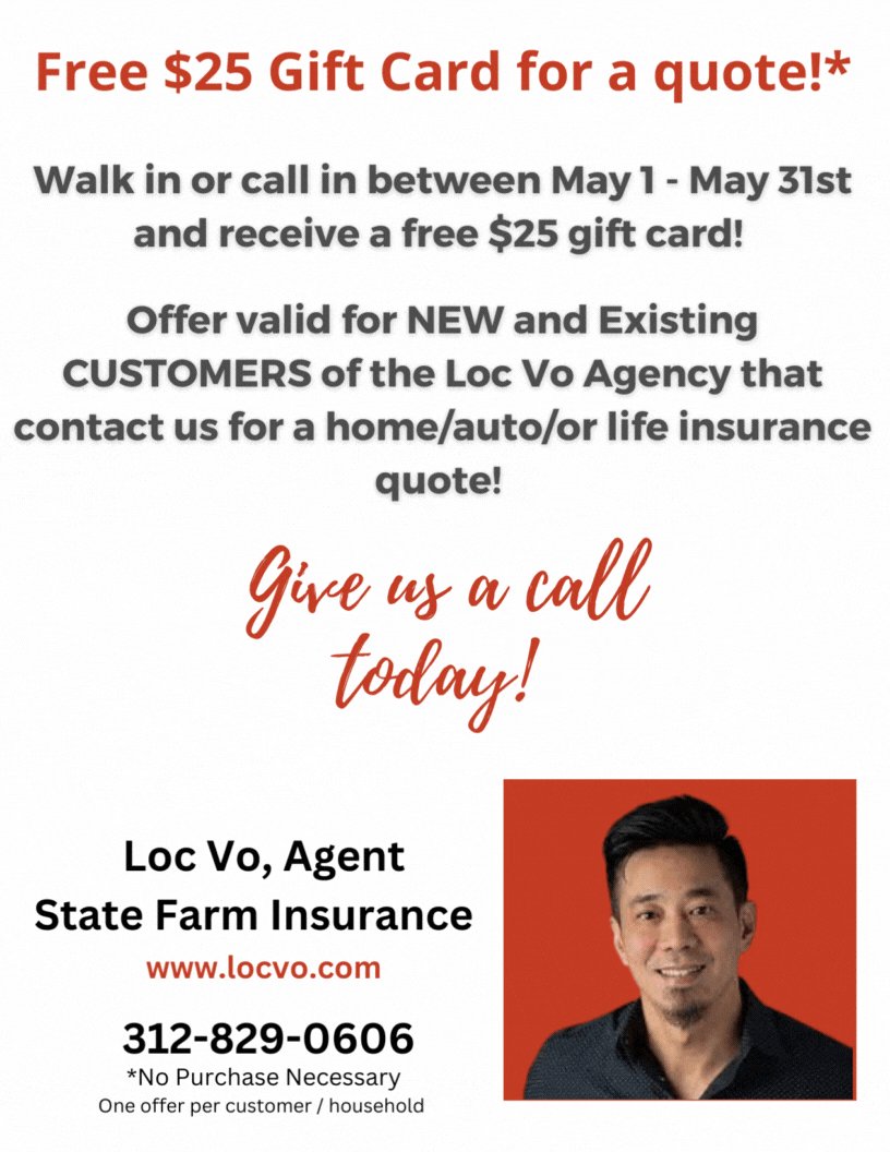 LocVoStateFarm's tweet image. Call our office for a quote today! #LocVoStateFarm #MayPromo