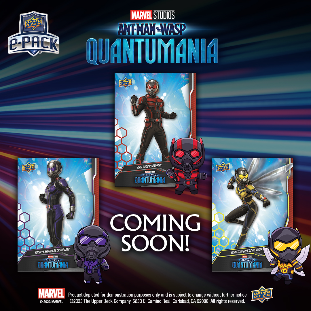 UpperDeckEnt's tweet image. Ant-Man, The Wasp, and Cassie Lang have jumped into Upper Deck e-Pack with Marvel Studios' Ant-Man and The Wasp: Quantumania Weekly Packs! For the next three weeks collect a new base card and search for Cartoon and Chibi Variants! Available only on e-Pack! #antman #marvelcards