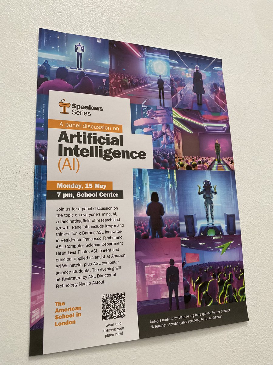 Just attended my first speaker series panel event at ASL. Artificial Intelligence was the topic and the discussion was thought provoking. I loved hearing from colleagues, experts in the field &amp; some of our students #AI #technology <a href="/aslnews/">ASL news</a>