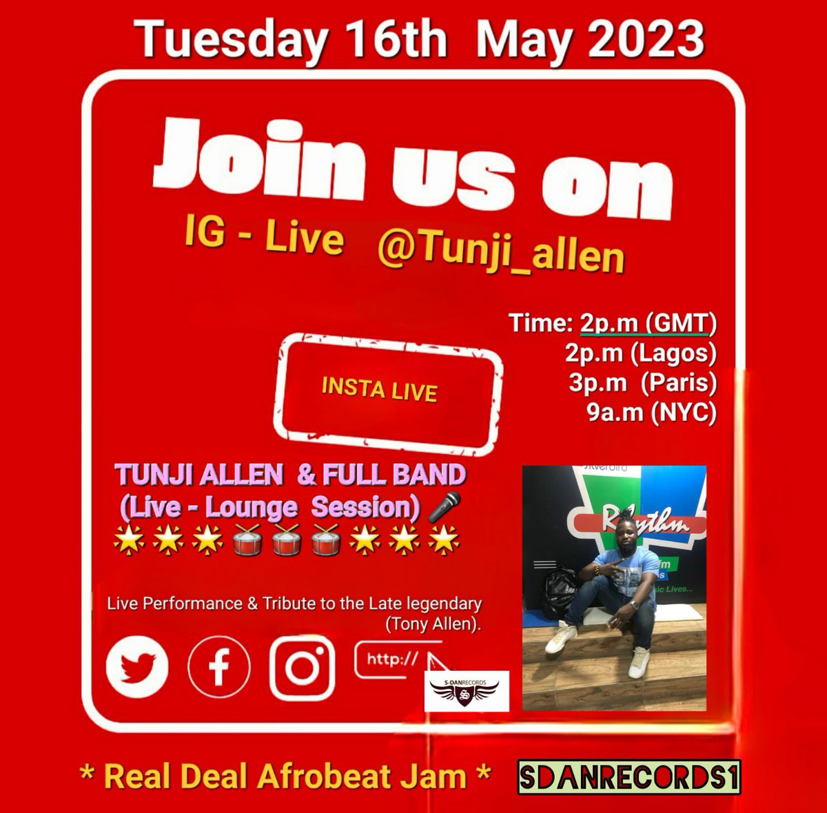 iamtunjiallen's tweet photo. #Guinessbookofrecord  #LiveLounge #Live #join #GuinnessWorldRecord #AfrobeatRadio #afrobeats #Jazz @SDANRECORDS1 @Olamide @adekunleGOLD @wizkidayo @aituamusic @instablog9ja @bod_republic https://t.co/7Sj378Fjkg