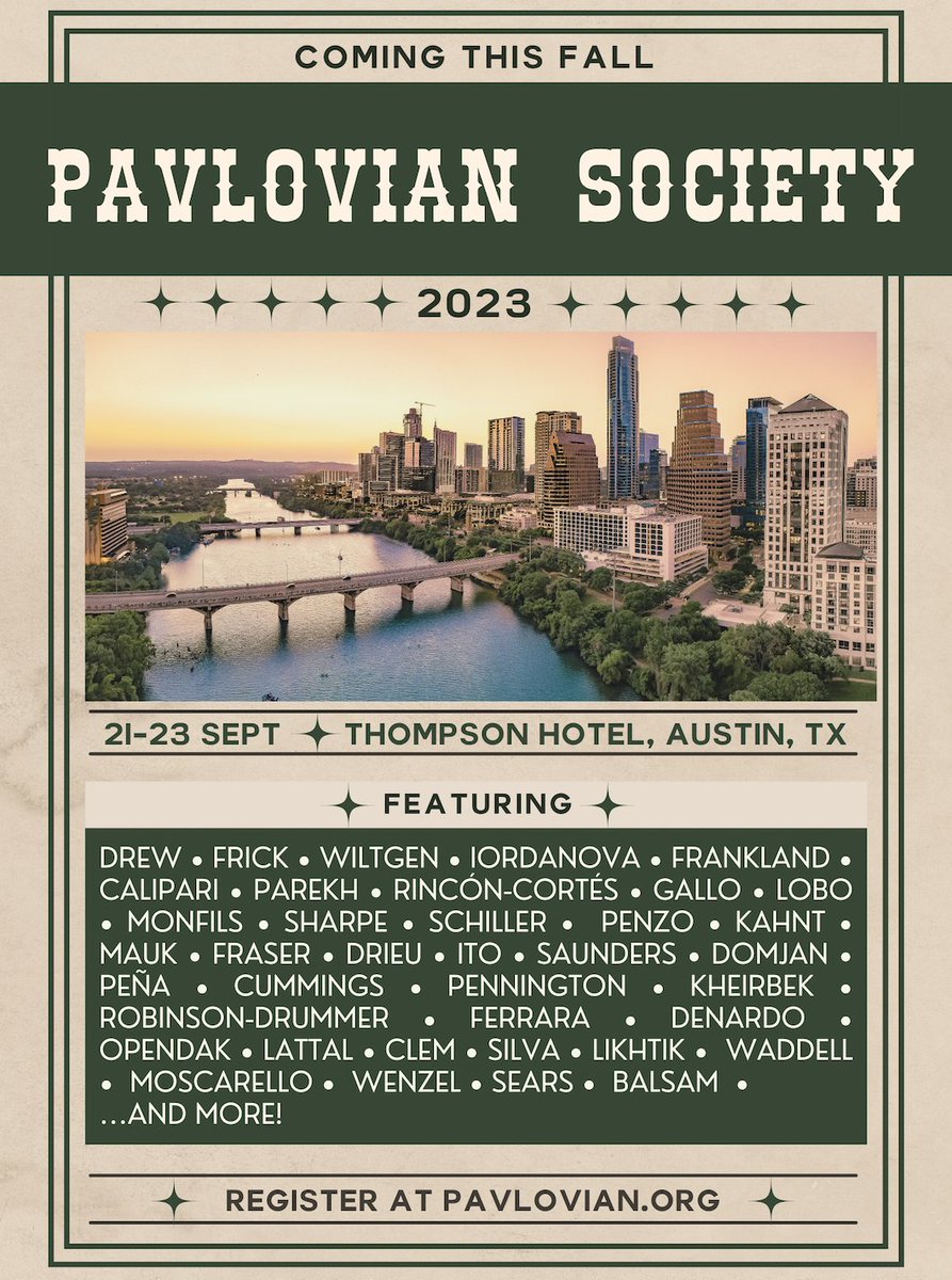 The call for abstracts is open - we look forward to seeing you this fall! Register &amp; submit at pavlovian.org.