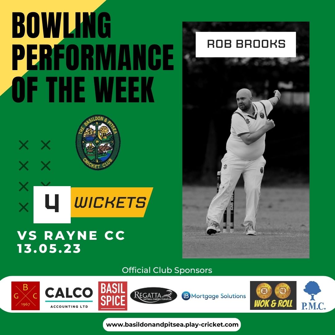 BandPCC's tweet photo. Congratulations to Rob Brooks for his outstanding bowling performance of the week! With figures of 9 overs, 3 maidens, 15 runs, and 4 wickets, Rob showcased exceptional skills on the field. Keep up the fantastic work!Β #upthebas #upthepitsea #cricket #essex #basildon #bpcc https://t.co/iDvXmfALlf