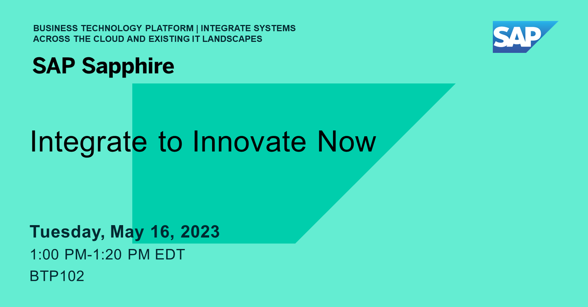Em8Mui's tweet photo. Business challenges are a certainty. Meet them integrating heterogeneous system landscapes. https://t.co/1o46PIHkhU

Take a deep dive into the power of SAP Integration Suite to address a broad range of hybrid environments in this #SAPSapphire session. #SAPBTP https://t.co/oGPrF9YR3P