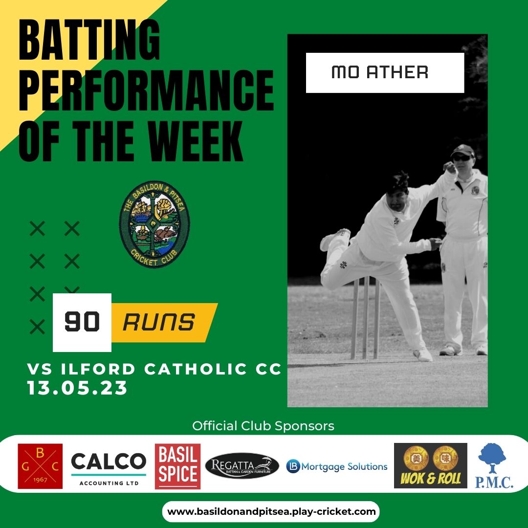 BandPCC's tweet photo. Congratulations to Mo Ather for his remarkable batting performance of the week! Scoring an impressive 90 runs during his innings, Mo displayed incredible skill and determination at the crease. Keep up the fantastic work and keep shining with the bat!Β #upthebas #upthepitsea https://t.co/wqKsMratjk