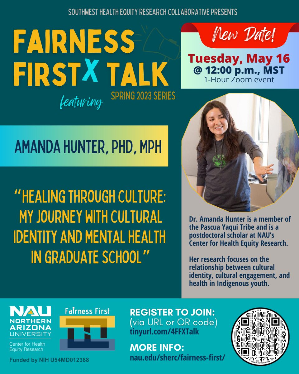 Our upcoming Fairness FirstX Talk with featured presenter, Amanda Hunter, PhD, MPH, is tomorrow! Join us by registering here: tinyurl.com/4FFXTalk