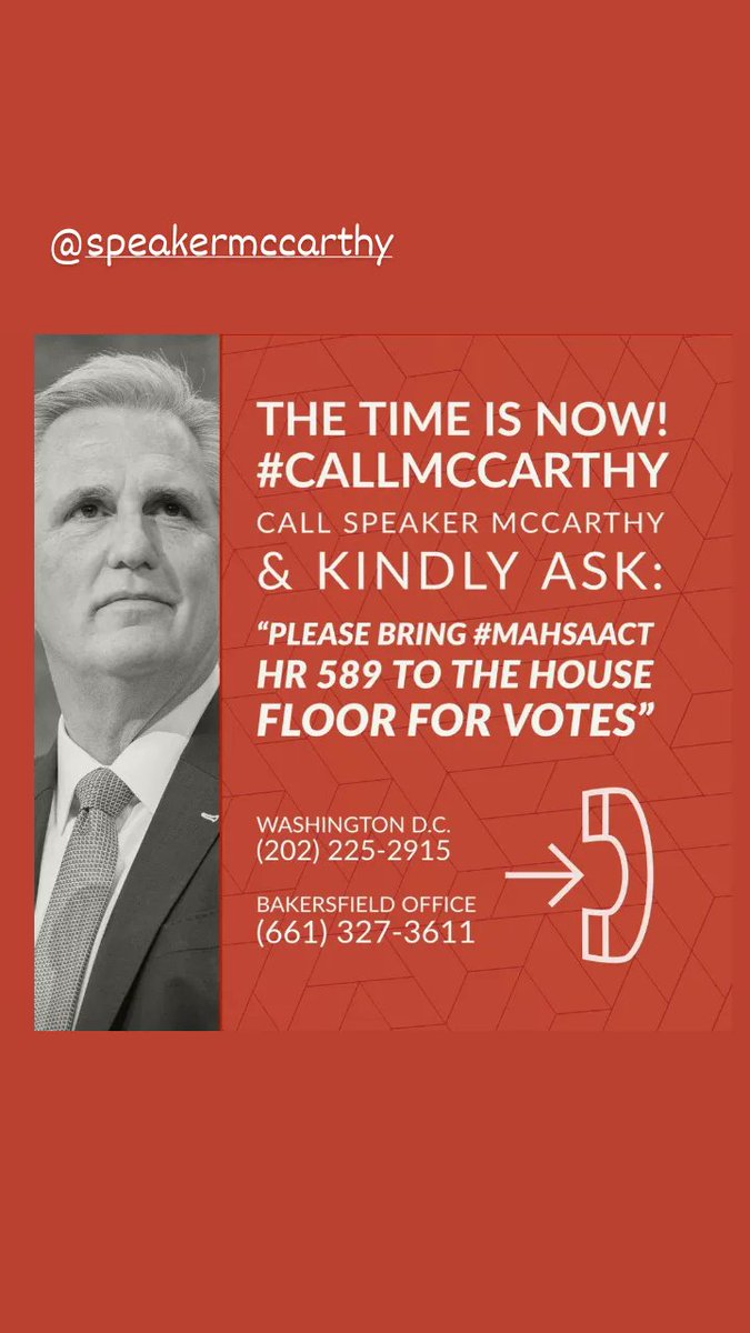 goliizz's tweet photo. Dear Speaker McCarthy @SpeakerMcCarthy , we called your office today &amp; asked the speaker to 
Please bring the #MAHSAAct HR 589 into the house floor for votes.
#CallMcCarthy https://t.co/6Fct7Z76Fc