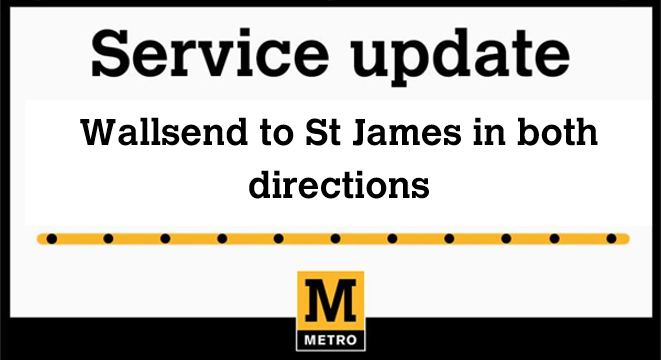 My_Metro's tweet photo. We have a temporary service suspension between Wallsend and St James in both directions due to a train currently at a stand at Walkergate following an operational incident. 

We hope to have this situation resolved very soon. Please stand by for further information. https://t.co/vQhDxv5DiK