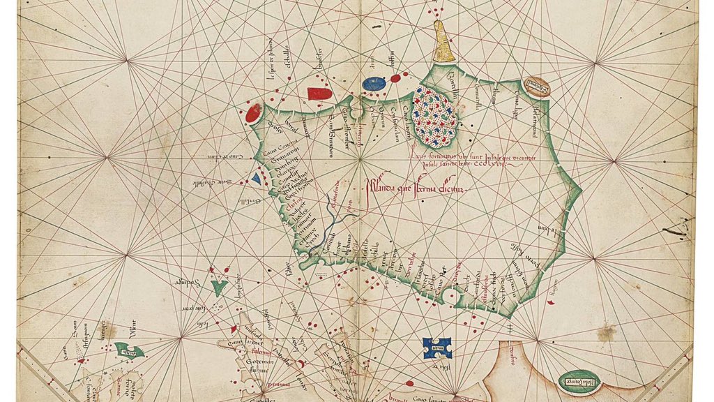 Hand drawn on vellum in 1468, this is the first depiction of Ireland as an island in its own right, rather than as part of the British Isles. It is included in a 600-year-old atlas made in Venice by the Venetian navigator and cartographer Grazioso Benincasa <a href="/la_Biennale/">La Biennale di Venezia</a>