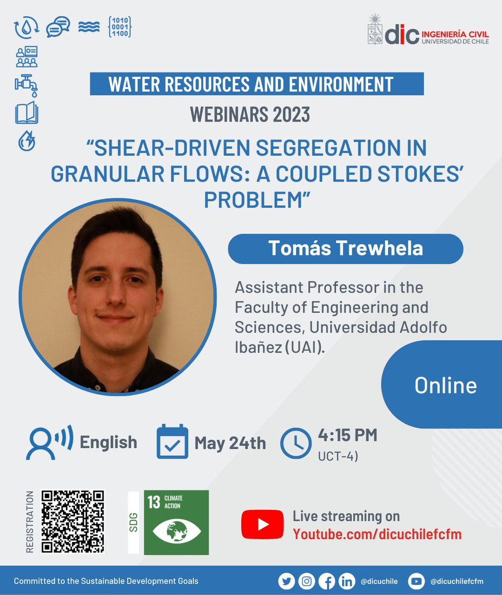 dicuchile's tweet photo. #RECURSOSHIDRICOS | Les invitamos al seminario "Shear-driven segregation in granular flows: a coupled Stokes’ problem", con @TomasTrewhela, Académico en @ingenieriaUAI 

📌 24 mayo / 16:15 hrs
📌 Online
📲 https://t.co/P3nPy5Z1Wz

#Ingenieracivil #ingenieriahidraulica #ods https://t.co/9RKoYgeIde