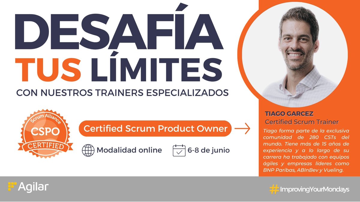 Obtén la certificación de la #ScrumAlliance y diferencia tu perfil profesional con nuestro curso online de alto nivel. Regístrate ahora: agilar.com/es-es/cursos/c… #scrum #productowner #agiletraining