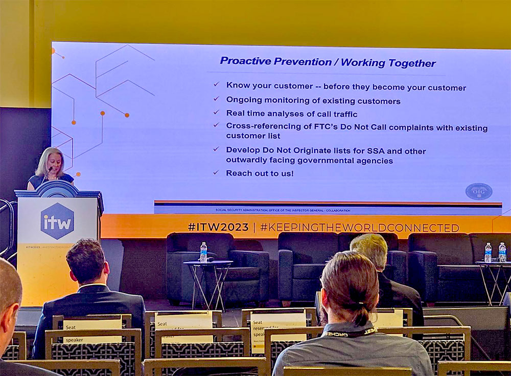 TelcoBridges's tweet image. Seen @ #ITW2023: Millions of $ are stolen every year from American seniors via telephone scammers. Here are the top 5 things the Social Security Administration (#SSA) needs from service providers to stop the fraud.

#robocall #fraud #telecom #ITW23 #STIRSHAKEN
@ITW_Telecoms