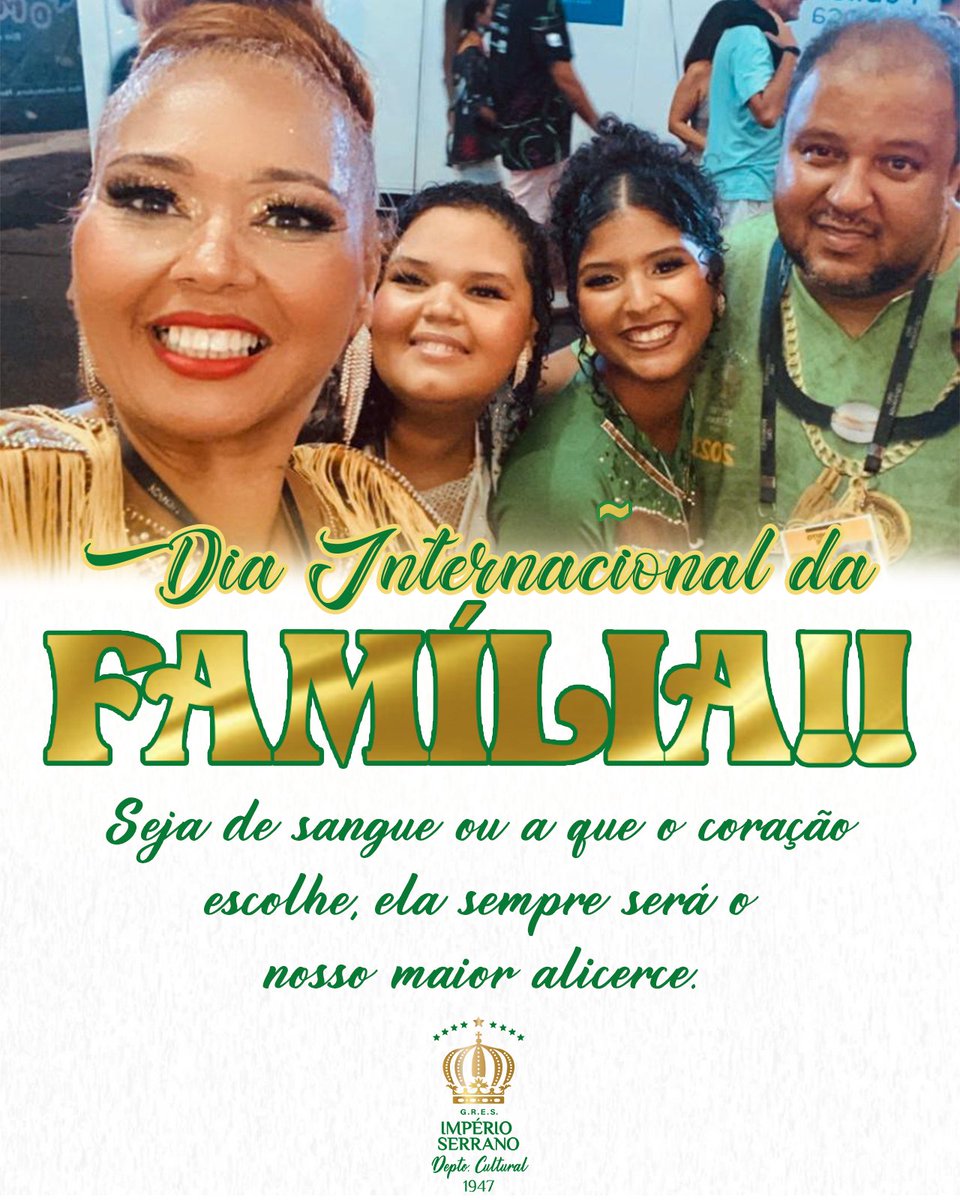 ALÔ "FAMÍLIA" IMPERIANA!  💚🤍👑

A gente chora, briga, ri, comemora, se diverte junto, perdoa, discute...

Mas sempre nos entendemos porque a gente sempre se Ama! 

#impérioserrano #deptocultural #diainternacionaldafamília #verdeebranco #glorioso #reizinhodemadureira #carnaval24