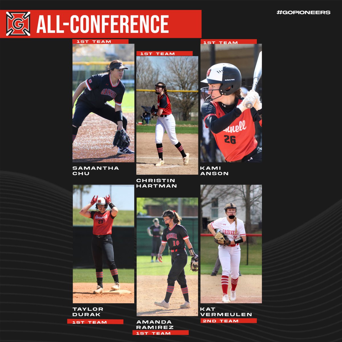 Congratulations to all SIX of our all-conference honorees!! Juniors Samantha Chu, Christin Hartman, Kami Anson, and Taylor Durak were all named 1st team all-conference. Senior Amanda Ramirez was also named 1st team all-conference. Junior Kat Vermeulen took home 2nd team honors.