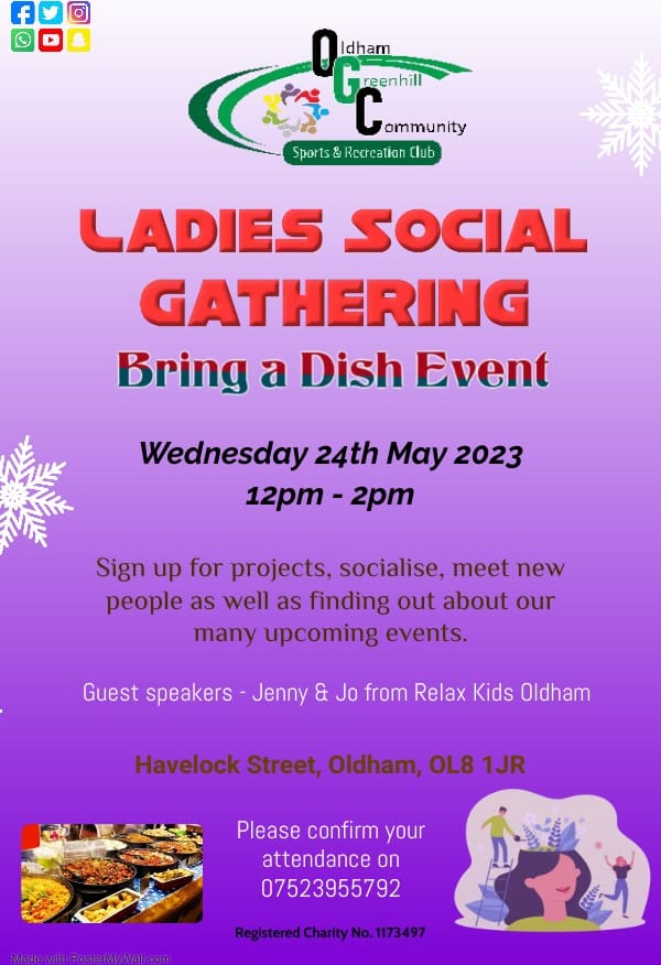 oldhamgreenhill's tweet photo. We are looking forward to next week where ladies will have the opportunity to share feedback with #CommunityEngagement midwives of their experiences of #nhs maternity services.

We also have our #bringadish gathering on Wednesday with guests @RelaxKidsOldham 

#oldhamhour https://t.co/JzlfmihiMh