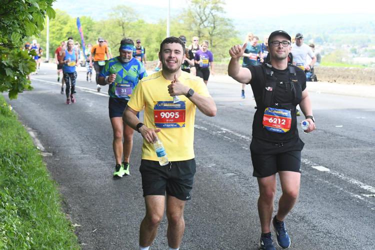 CalumSMacLeod's tweet photo. Rob Burrow Leeds Marathon 2023

First ever marathon and an amazing day - running for a mate, with a mate 🏃‍♂️

A big thank you to those who supported us and donated towards a great cause @WPCancerCharity 

#RobBurrowLeedsMarathon https://t.co/h4xLv6WQ36