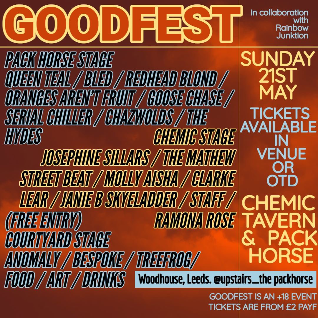 Hi @YardActBand Any chance please of RT for Goodfest on Sun 21st May. Local bands across 3 stages in 2 legendary Leeds pubs, The Chemic & The Pack Horse. Proceeds go to the local food bank & cafe Rainbow Junktion. #leeds #woodhouse #goodfestleeds . 🙏 Info eventbrite.co.uk/e/goodfest-tic…