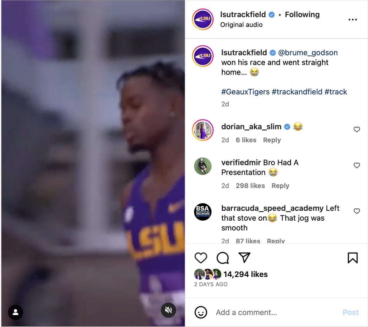 TheBrandLSU's tweet photo. NCAA Track and Field social media engagements, last 7 days:

1. @LSUTrackField: 125.1K
2. Kentucky: 80K
3. Georgia: 71.4K
4. Florida: 58.6K
5. Arkansas: 57.3K

#LSUvsTheWorld | #GeauxTigers https://t.co/ZfzUQHPgOl